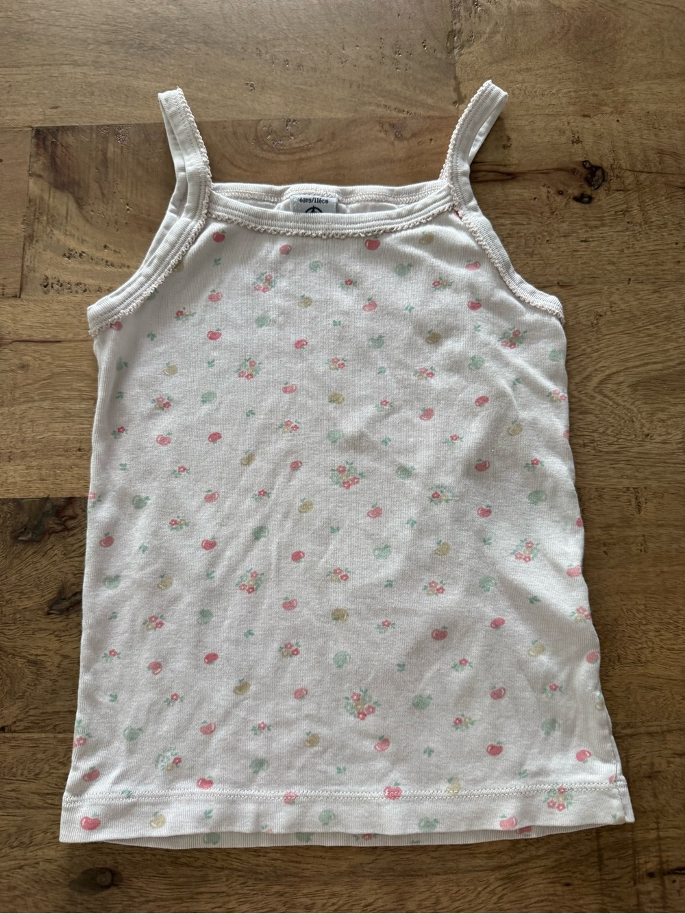 Petit Bateau White Tank Top with Pink and Mint fruits novelty 6 years